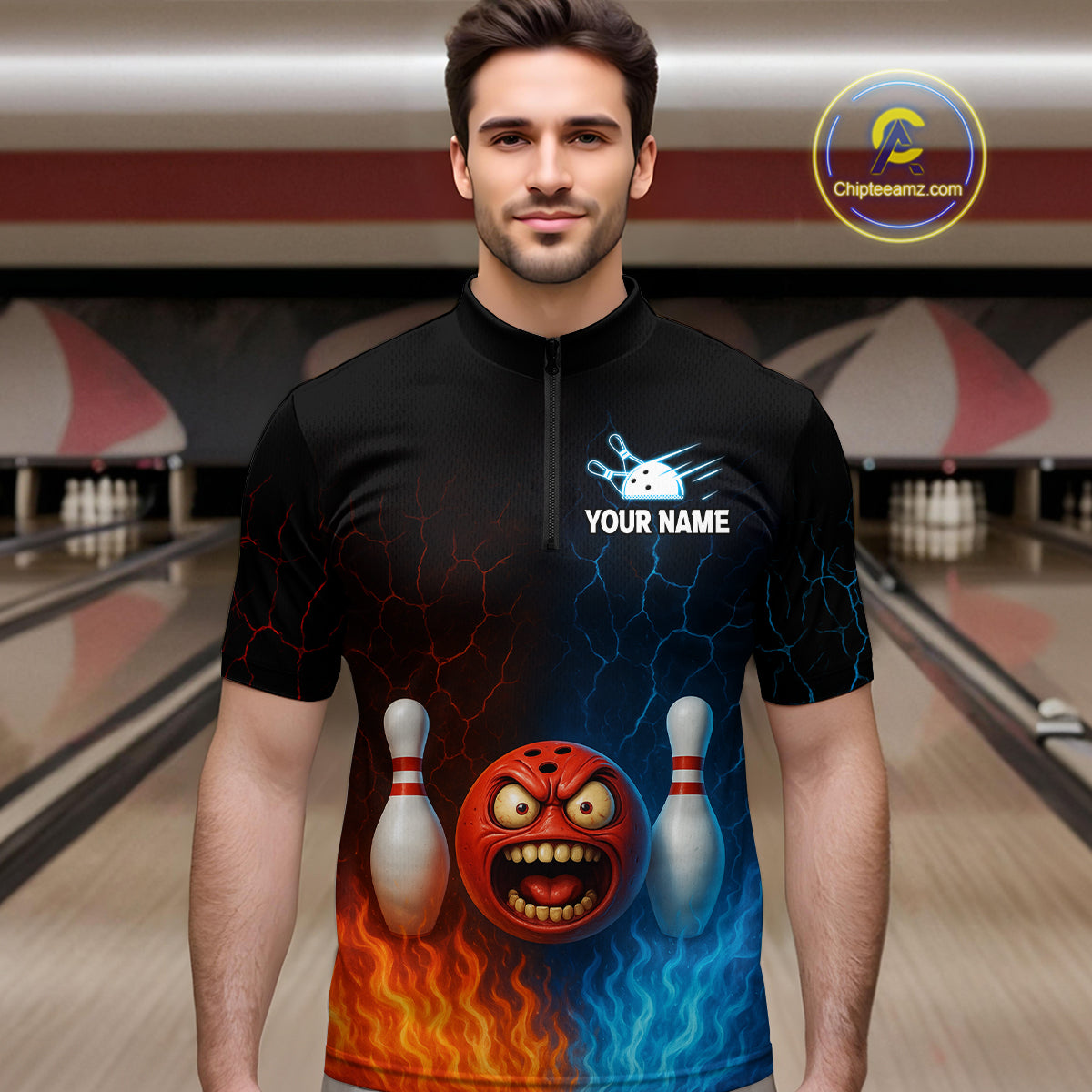 Custom Crazy Bowling Shirt for Team Flame & Water Bowling Jersey for Men Bowling Unisex QZT745