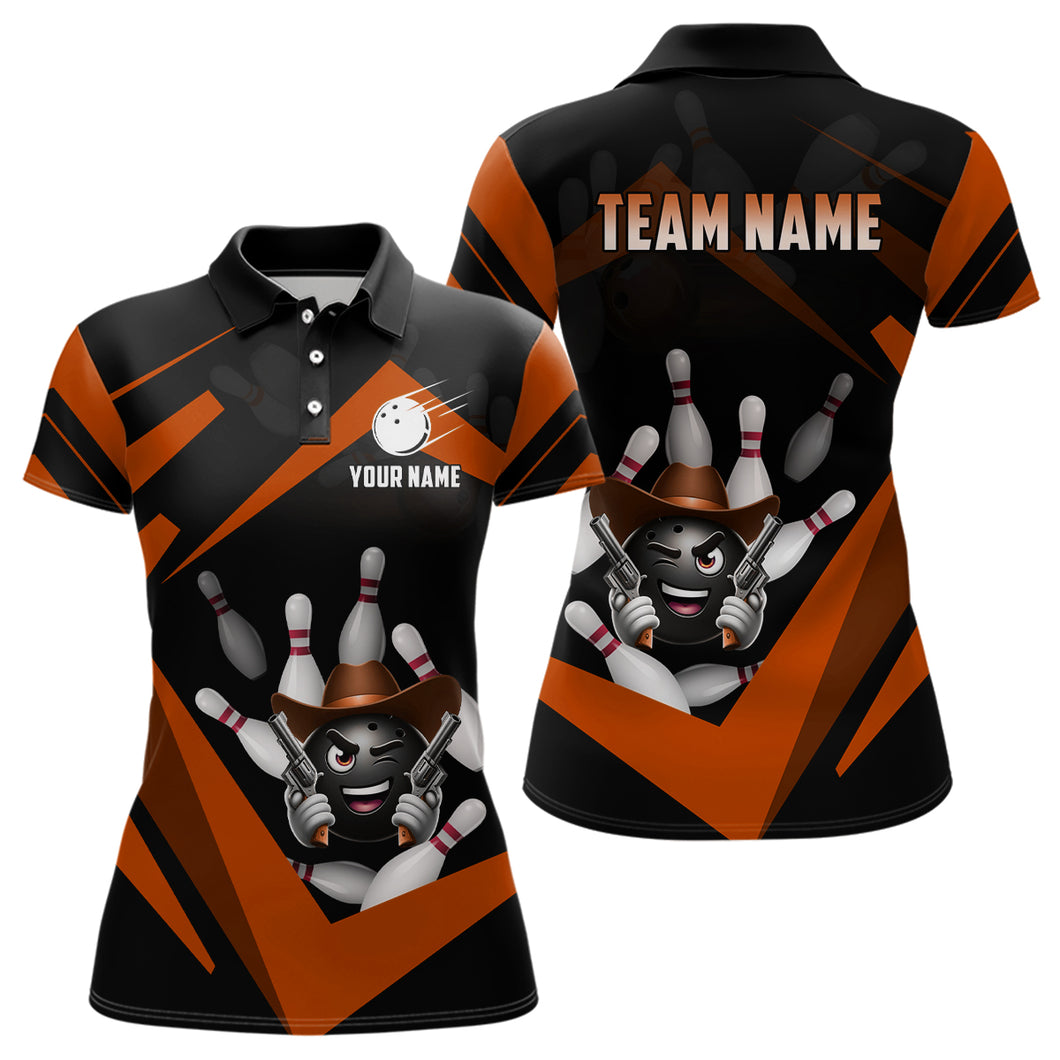 Custom Women Bowling Shirts Funny Bowling Team Jersey Orange Bowling Polo Uniform QZT509