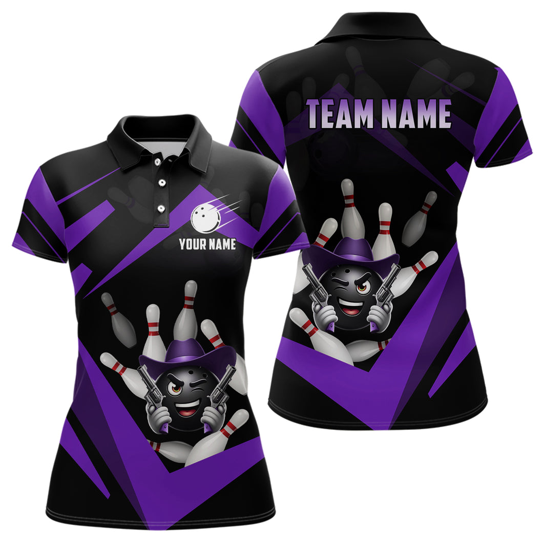 Custom Women Bowling Shirts Funny Bowling Team Jersey Purple Bowling Polo Uniform QZT509