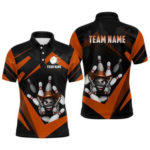 Custom Men Bowling Shirts Funny Bowling Team Jersey Orange Bowling Polo Uniform QZT509