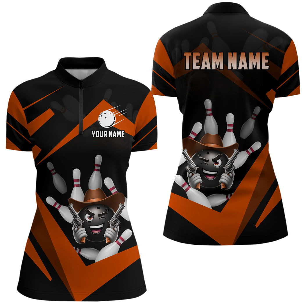 Custom Women Bowling Shirts Funny Bowling Team Jersey Orange Bowling Quarter Zip QZT509