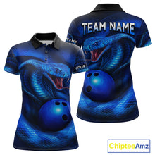 Load image into Gallery viewer, Custom 3D Blue Cobra Snake Bowling Team Shirt Bowling Jersey Outfit for Women Polo &amp; Quarter-Zip QZT723