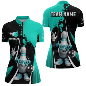 Custom Funny Bowling Shirts for Women Music Bowling Team Jersey Quarter Zip League QZT478