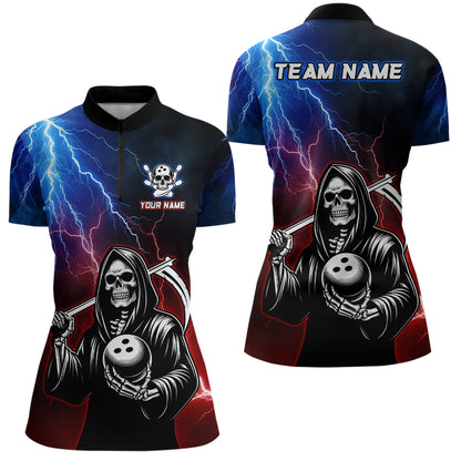 Thunder Bowling Shirt| Grim Reaper Bowling Jersey, Custom Bowling for Women, Quarter-Zip Bowling Shirt QZT405