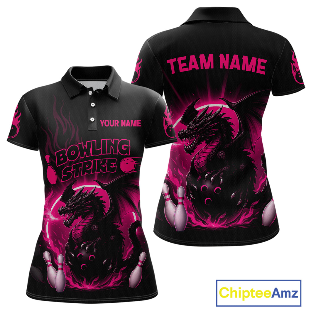 Pink Flame Dragon Bowling Shirt Custom Strike Bowling Team Jersey for Women Uniform QZT726
