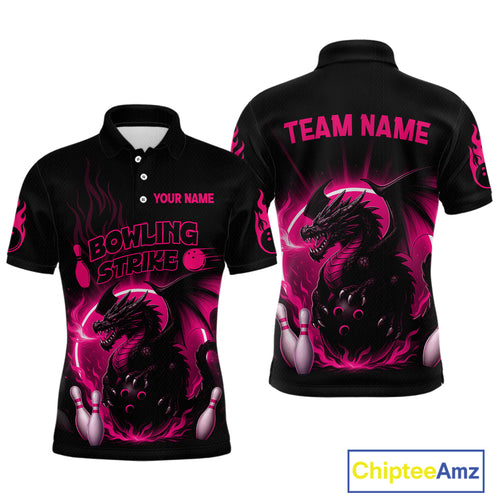 Pink Flame Dragon Bowling Shirt Custom Strike Bowling Team Jersey for Men Uniform QZT726