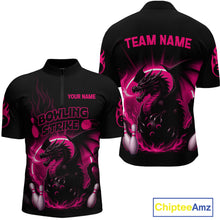 Load image into Gallery viewer, Pink Flame Dragon Bowling Shirt Custom Strike Bowling Team Jersey for Men Uniform QZT726
