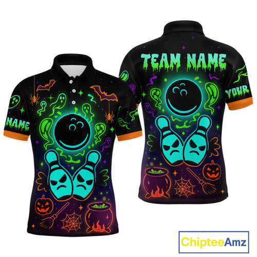Custom Neon Bowling Team Shirt Halloween Polo & Quarter-Zip Bowling Jersey for Men QZT731