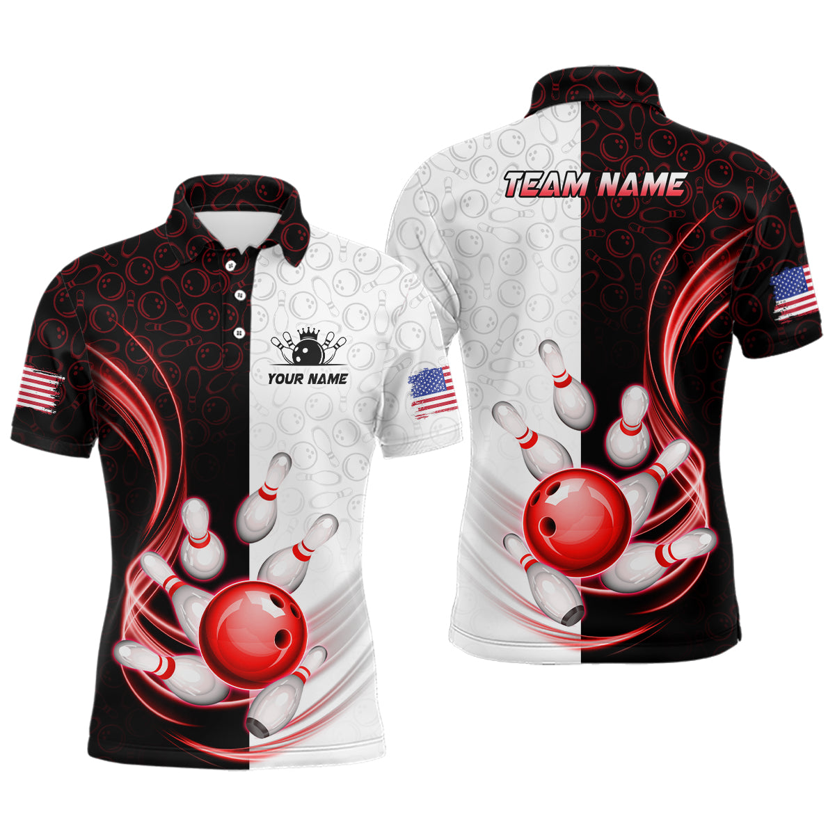 Custom Bowling Shirts for Men Camo Bowling Jersey Polo Bowling Team League QZT449