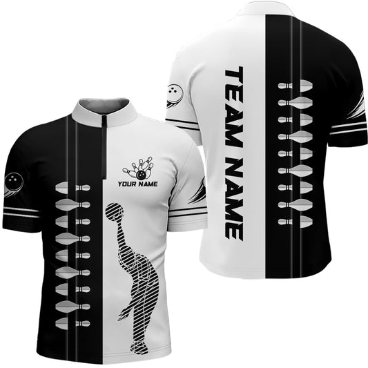 Custom Bowling Shirt Camo Bowling Team League Bowling Pins Shirt for Men Quarter-Zip Bowling Shirt QZT295