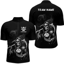 Load image into Gallery viewer, Custom Bowling Shirt Skull Bowling 1/4 Zip Shirt for Men Bowling Team League QZT299