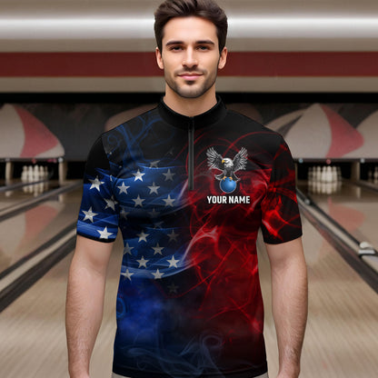 Personalized American Bowling Shirts Men Women Eagle 1/4 Zip Bowling Team Jersey QZT543