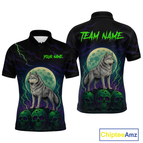 Purple And Green Wolf & Skull Bowling Team Shirt for Men Custom Bowling League Jersey Bowling Unisex QZT732