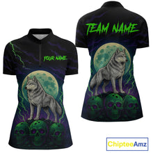 Load image into Gallery viewer, Purple And Green Wolf &amp; Skull Bowling Team Shirt for Women Custom Bowling League Jersey Bowling Unisex QZT732