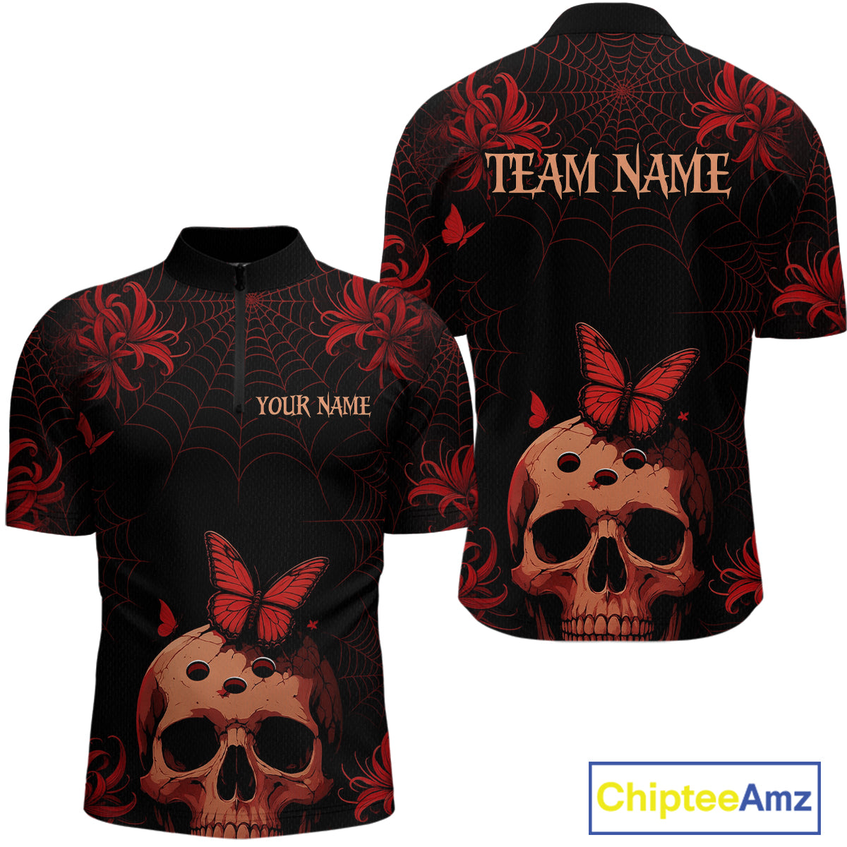Skull Halloween Team Shirt Custom Horror Bowling Jersey for Men Bowling League Bowling Outfit QZT734