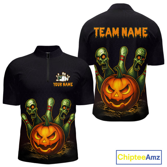 Custom Zombie Pumpkin Bowling Jersey for Men Halloween Bowling Team Shirt Bowling Gifts QZT730