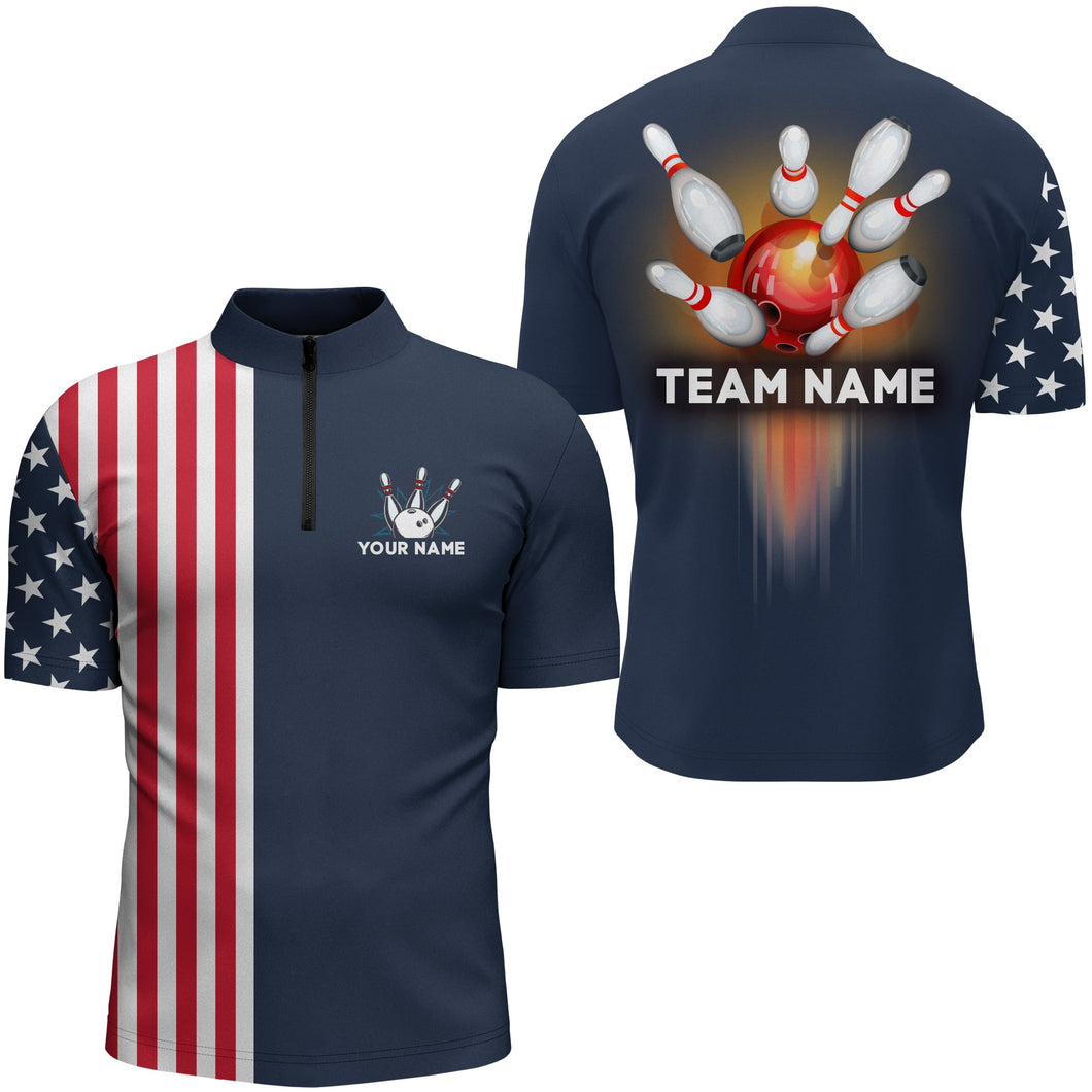 Personalized 3D Men's Bowling Team Jersey Bowling Shirt American Bowling Quarter-Zip Shirt QZT8