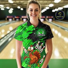 Load image into Gallery viewer, Custom Green Turkey Bowling Shirt Funny Ball Pin League Jersey for Women Polo Outfit QZT765
