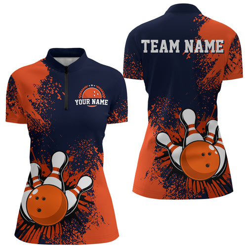 Personalized Women's Bowling Shirts Bowling Jersey Quarter Zip Bowling Performance QZT497