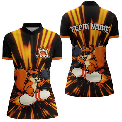 Funny Squirrel Bowling Team Shirt Custom Bowling League Jersey for Women Bowling Outfit Polo & 1/4-Zip QZT766