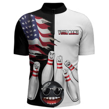 Load image into Gallery viewer, US Flag Bowling Shirt Funny Black &amp; White Bowling Jersey Men Quarter-Zip Performance Bowling Shirt QZT263