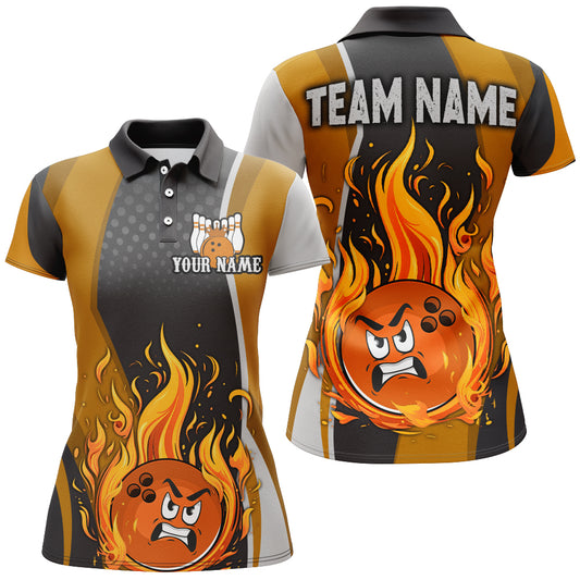Custom Bowling Shirt for Women Flame Orange Bowling Jerseys PoloCamo Bowling Team League QZT421