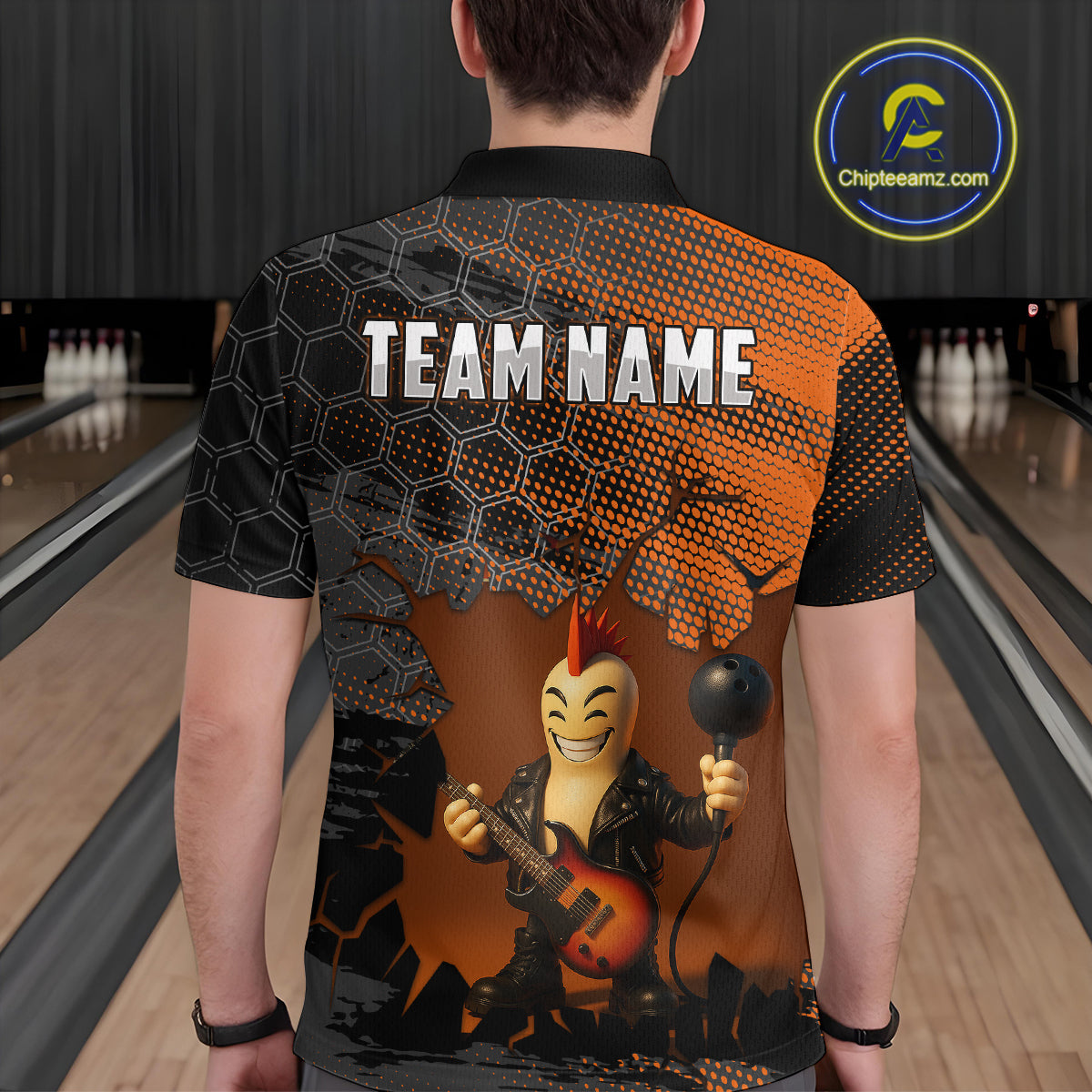 Bowling Pin Rocker Shirt for Men Music Bowlwing Team Leage Polo & Quarter-Zip Bowling Jersey QZT719
