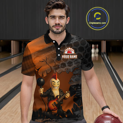 Bowling Pin Rocker Shirt for Men Music Bowlwing Team Leage Polo & Quarter-Zip Bowling Jersey QZT719