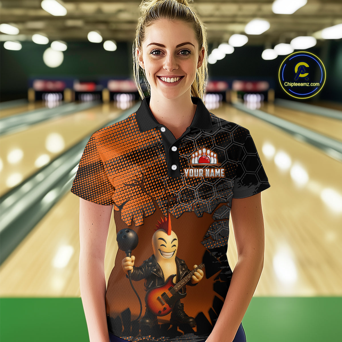 Bowling Pin Rocker Shirt for Women Music Bowlwing Team Leage Polo & Quarter-Zip Bowling Jersey QZT719