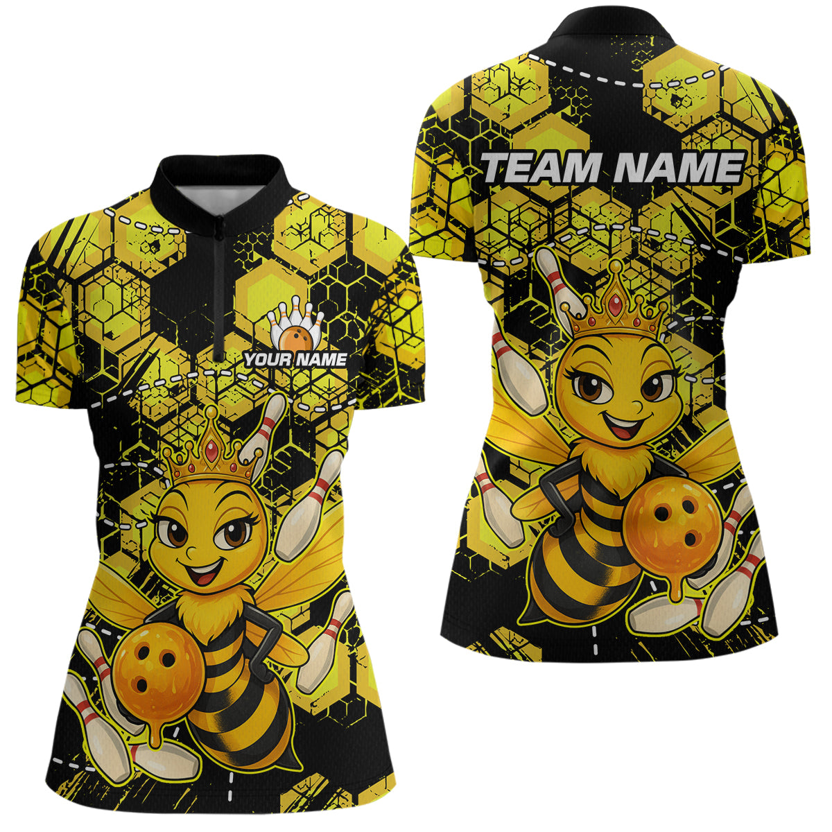 Custom Funny Bee Bowling Shirts for Women 3D Bowling League Jersey Polo & Quarter-Zip QZT743