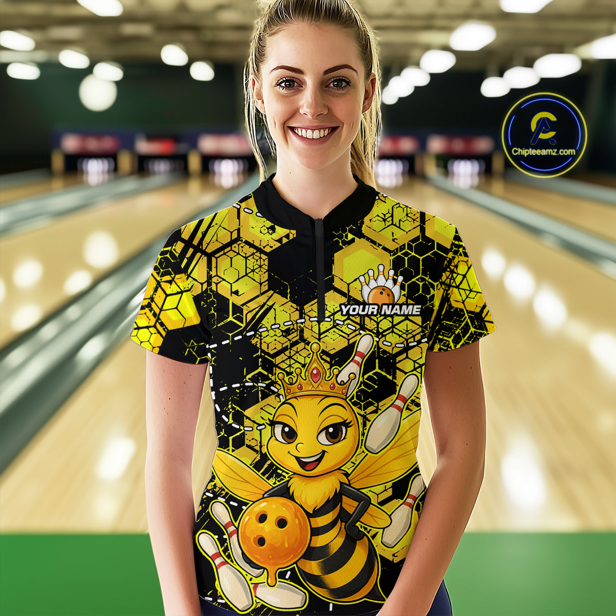 Custom Funny Bee Bowling Shirts for Women 3D Bowling League Jersey Polo & Quarter-Zip QZT743