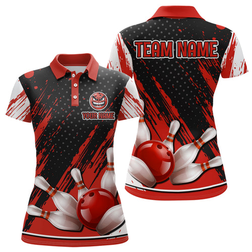 Personalized 3D Polo Bowling Shirts for Women Funny Red Bowling Team Jersey  QZT512