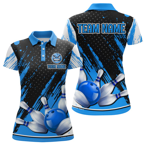 Personalized Polo Bowling Shirts for Women Funny Blue Bowling Team Jersey QZT512