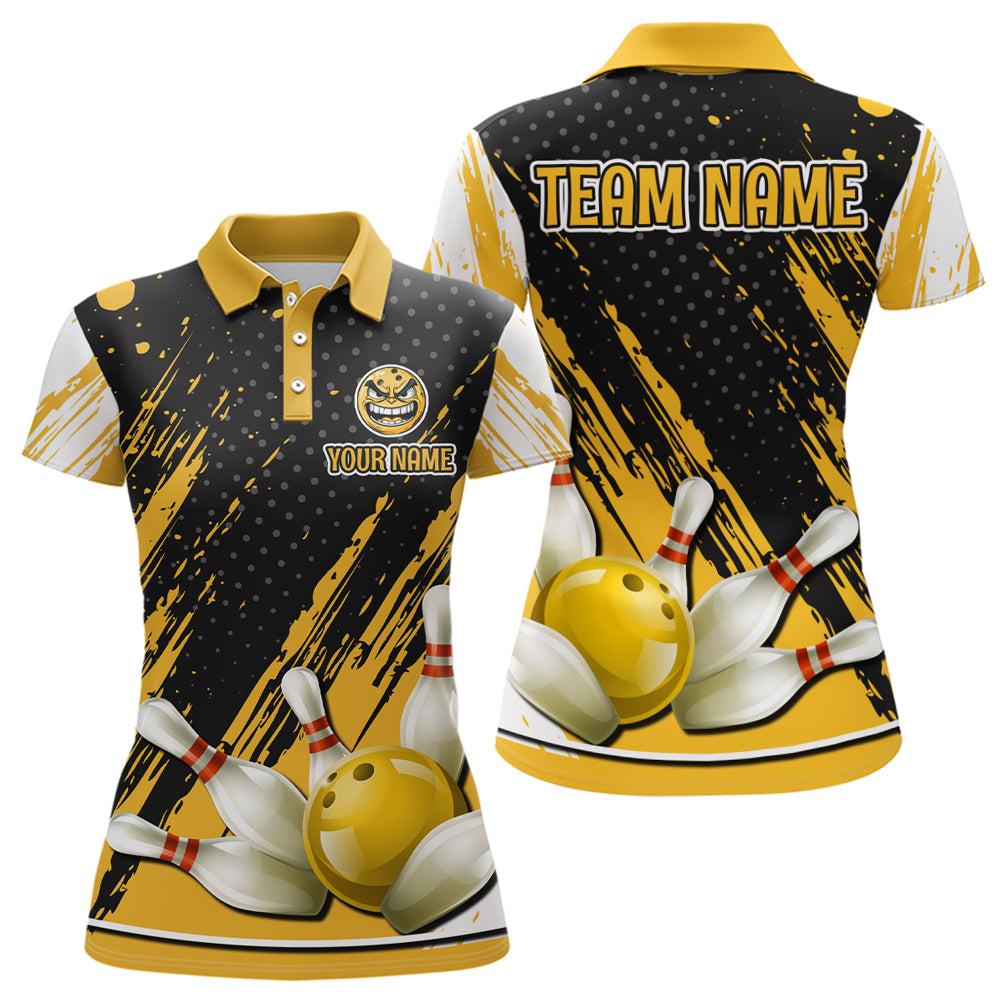 Personalized Polo Bowling Shirts for Women Funny Yellow Bowling Team Jersey QZT512