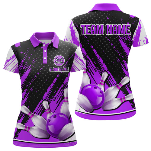 Personalized 3D Polo Bowling Shirts for Women Funny Purple Bowling Team Jersey QZT512