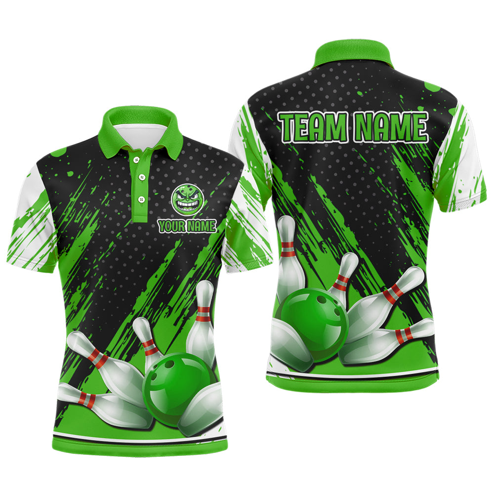 Personalized 3D Polo Bowling Shirts for Men Funny Green Bowling Team Jersey QZT512