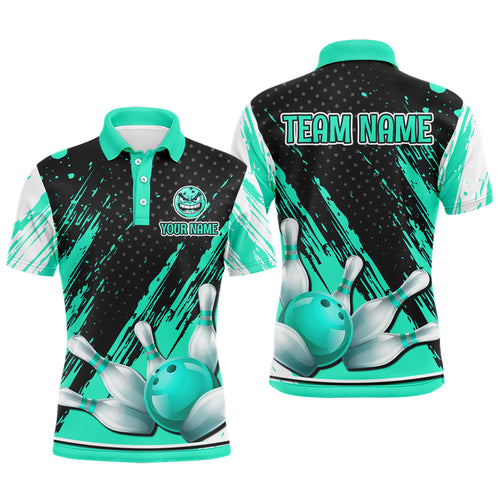 Personalized 3D Polo Bowling Shirts for Men Funny Turquoise Bowling Team Jersey QZT512