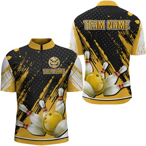 Personalized 1/4 Zip Bowling Shirts for Men Funny Yellow Bowling Team Jersey QZT512