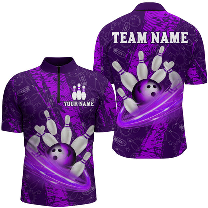 Custom Men 3D Bowling Shirts Bowling Team Jersey 1/4 Zip Bowlers Gifts Multicolor QZT473