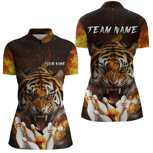 Flames Bowling Shirts Tiger Bowling Jersey Quarter-Zip Bowling Team League QZT634