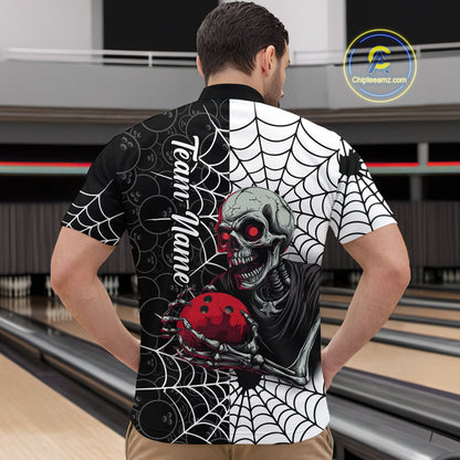 Black and White Skull Bowling Team Shirt Custom Spider Bowling Jersey Men Halloween Bowling Outfit QZT748
