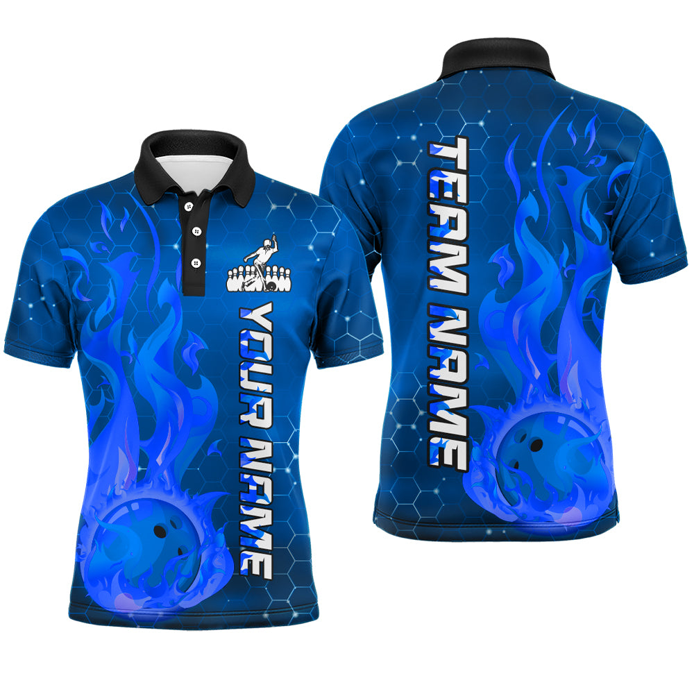 Custom Flame Bowling Shirts Bowling Jersey for Men Polo Bowling Uniform QZT447