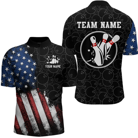 Personalized American Bowling Shirt Quarter-Zip Bowling Jersey Patriotic Bowling Outfit QZT684
