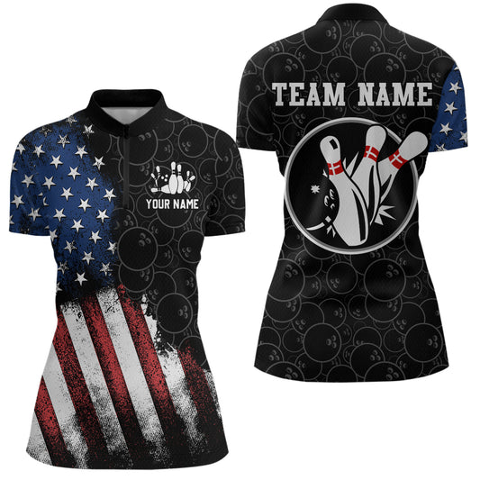 Personalized American Bowling Shirt Quarter-Zip Bowling Jersey Patriotic Bowling Outfit QZT684