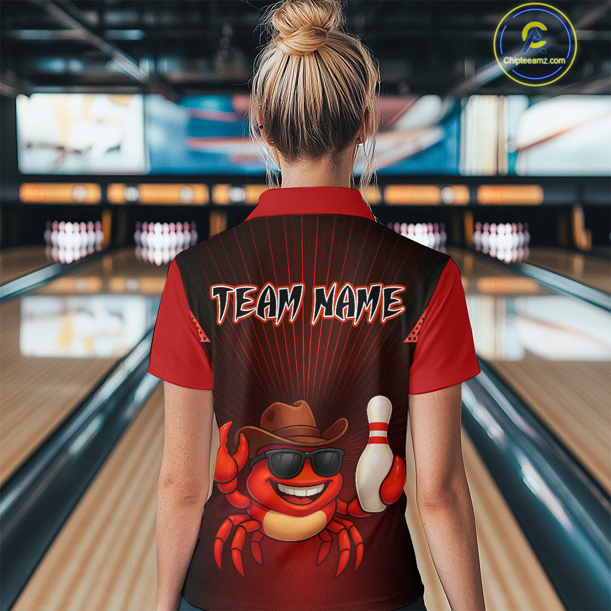 Custom Red Funny Crab Bowling Team Shirt Women Bowling Jersey Outfit Polo & 1/4-Zip Bowler Gift QZT757