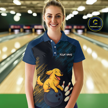 Funny Golden Retriever Dog Bowling Shirt for Women Custom Polo & Quarter-Zip Bowling Team Jersey QZT760