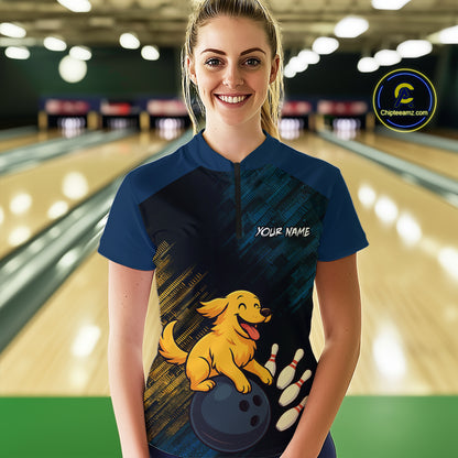 Funny Golden Retriever Dog Bowling Shirt for Women Custom Polo & Quarter-Zip Bowling Team Jersey QZT760