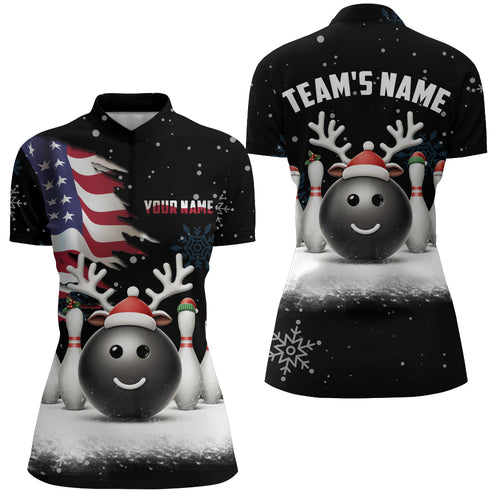 Custom Christmas Bowling Team Shirts Multicolor 1/4 Zip Bowling Jersey for Women QZT485