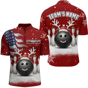 Custom Christmas Bowling Team Shirts Multicolor Men 1/4 Zip Bowling Jersey QZT485