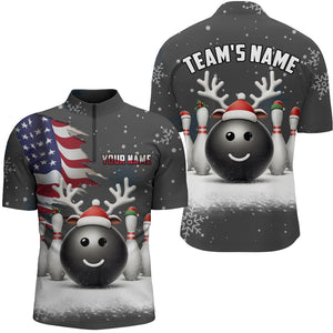 Custom Christmas Bowling Team Shirts Multicolor Men 1/4 Zip Bowling Jersey QZT485